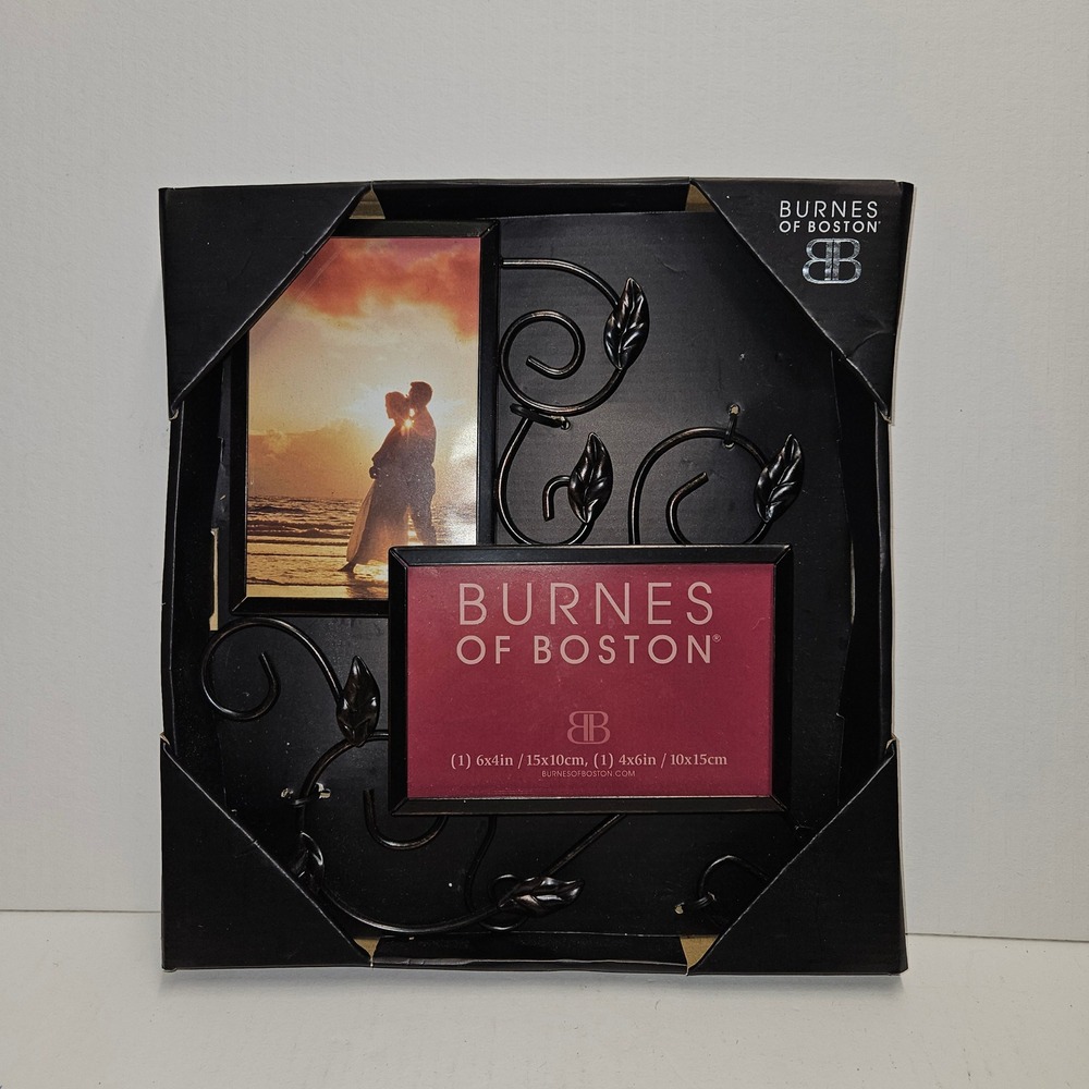 Burnes of Boston Black Metal Scroll Leaf 2 Opening 4x6 Collage Picture Frame